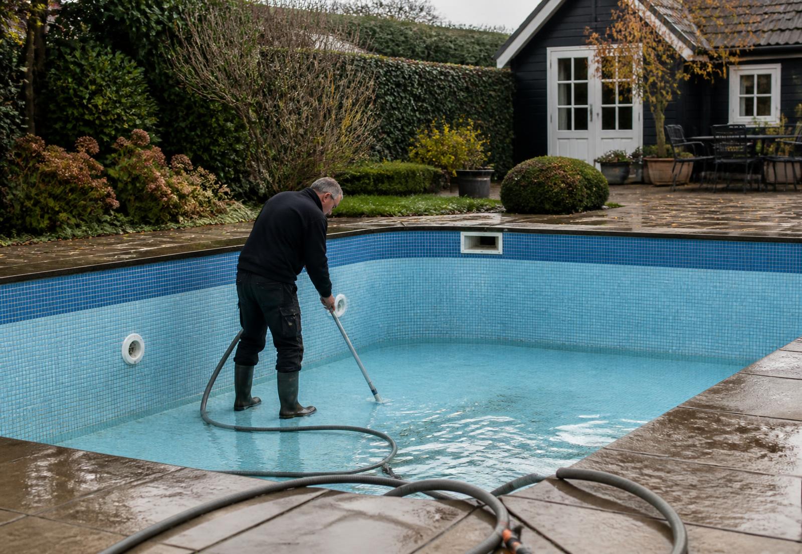 Zwembadonderhoud met een stofzuiger op telescoopsteel